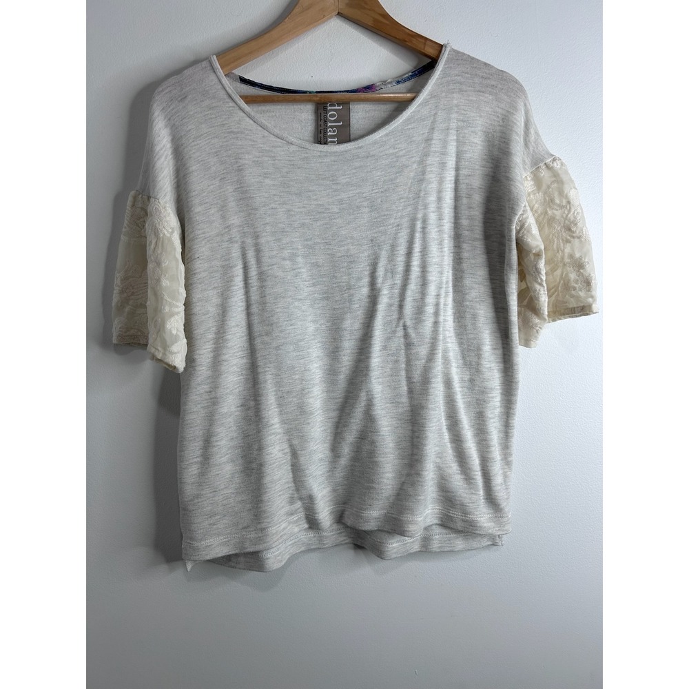 Anthropologie Dolan Boxy Blouse Top Womens XS Heather Grey Lace Boho Feminine - Picture 1 of 8